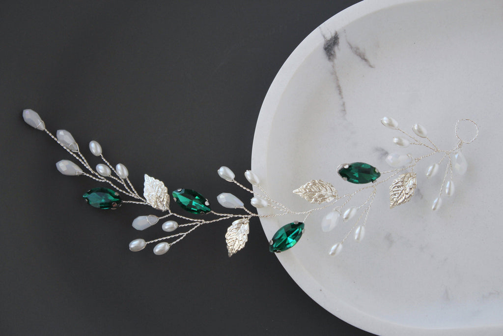 Emerald Bridal Hair Vine: Green Wedding Headpiece