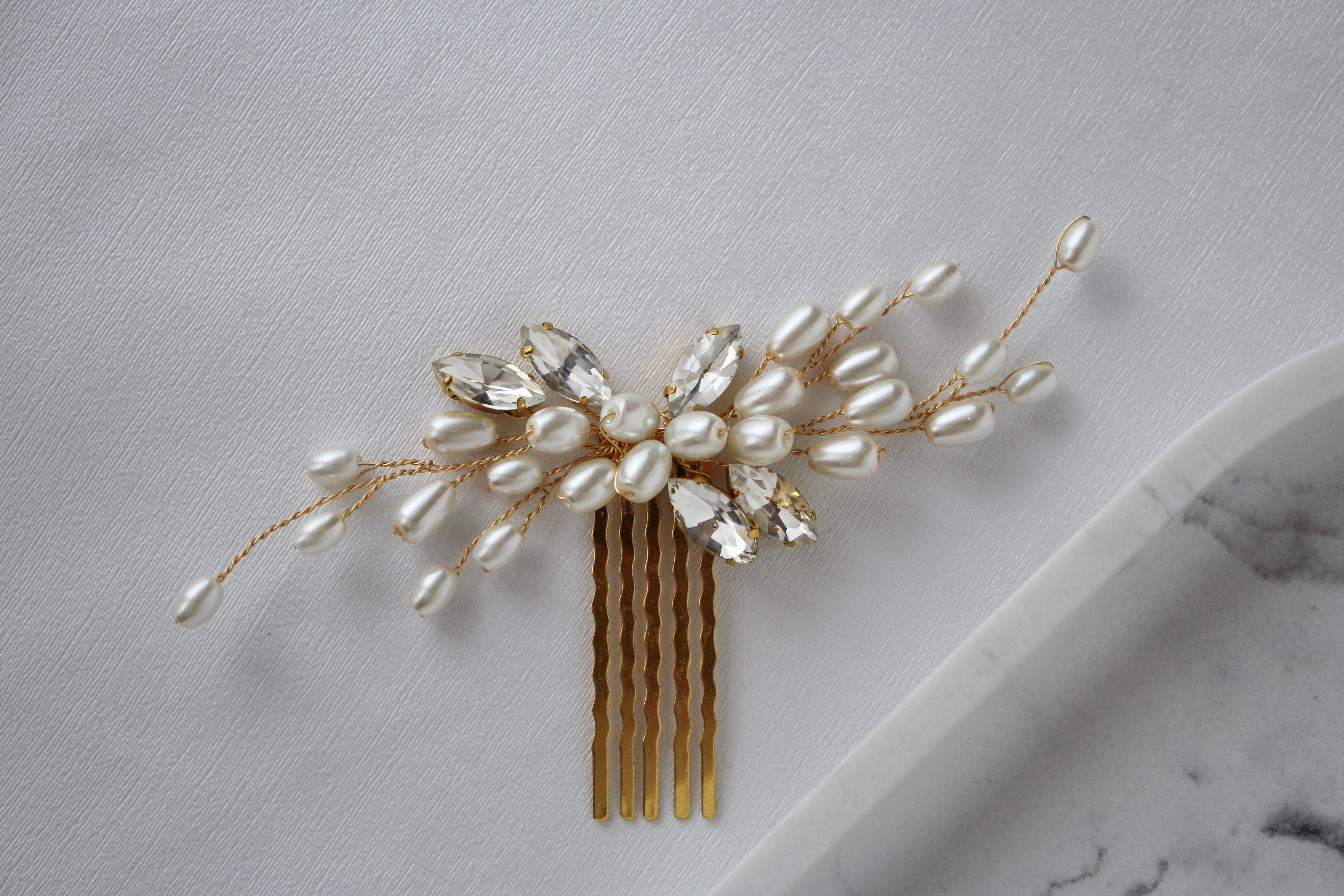 Pearl Wedding Hair Comb: Gold Bridal Hairpiece