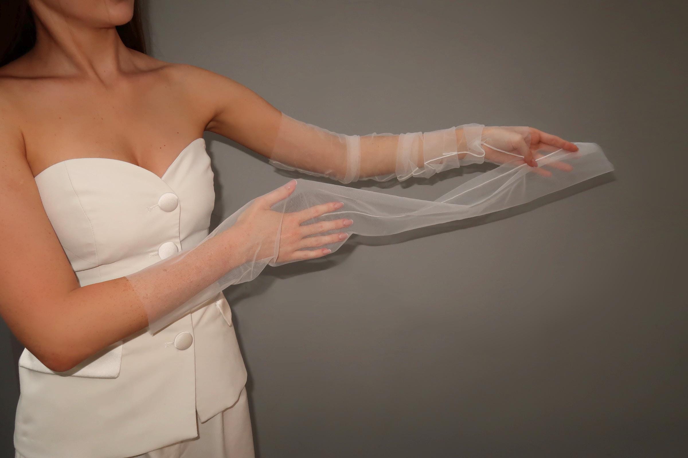 Minimalist Fingerless Gloves, Long Bridal Gloves