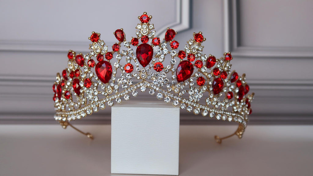 Red princess crown, Ruby quinceanera tiara