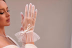 Short Bridal Gloves, Chiffon Gloves with Ribbon