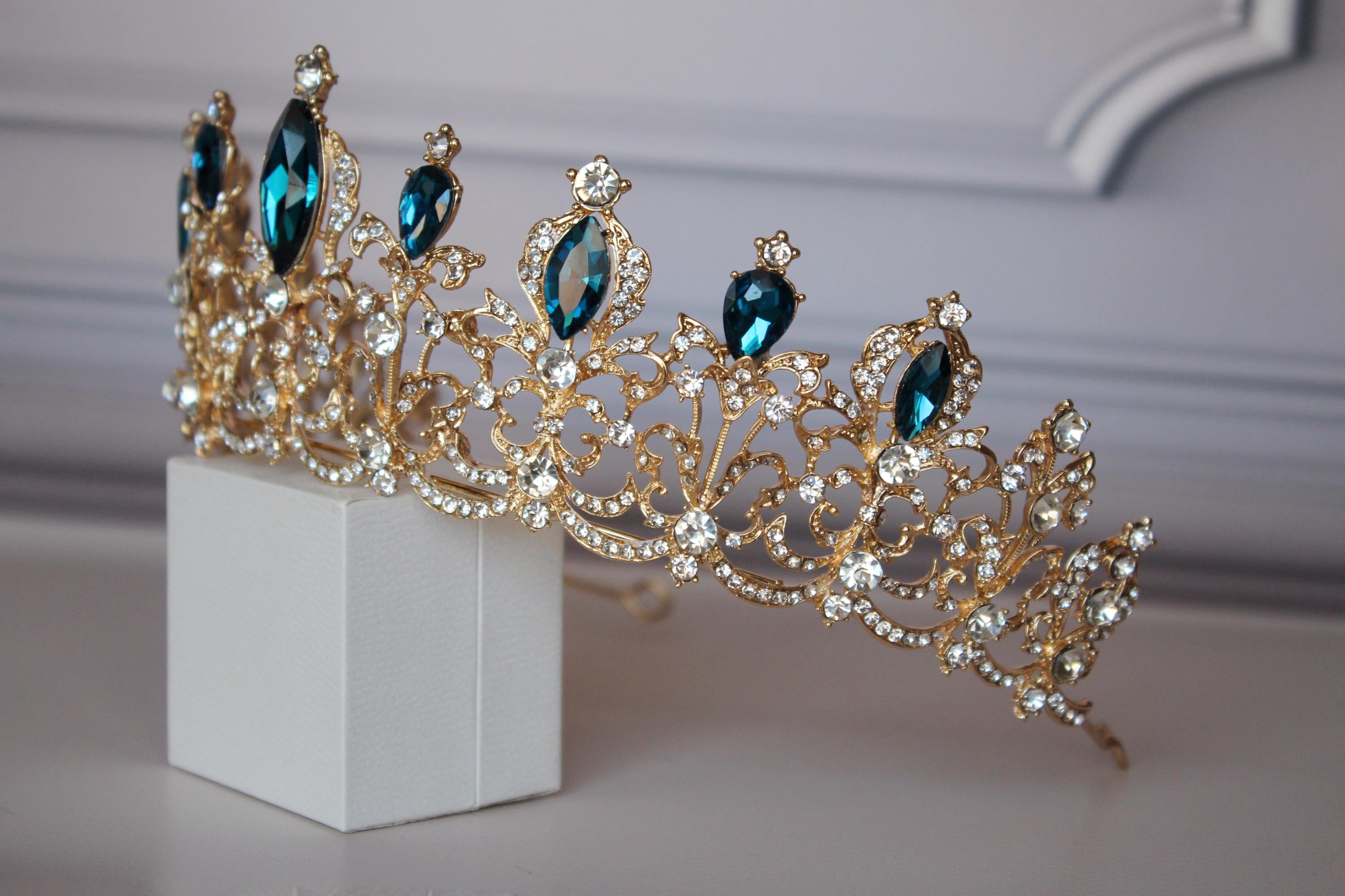 Aquamarine tiara, Blue crown, ELSA Bridal tiara