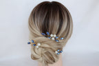 Sapphire Blue Pearl Hair Pins: Bridal Wedding Hair Piece