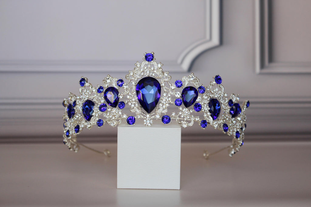 Sapphire Blue tiara Royal crown, Blue princess tiara