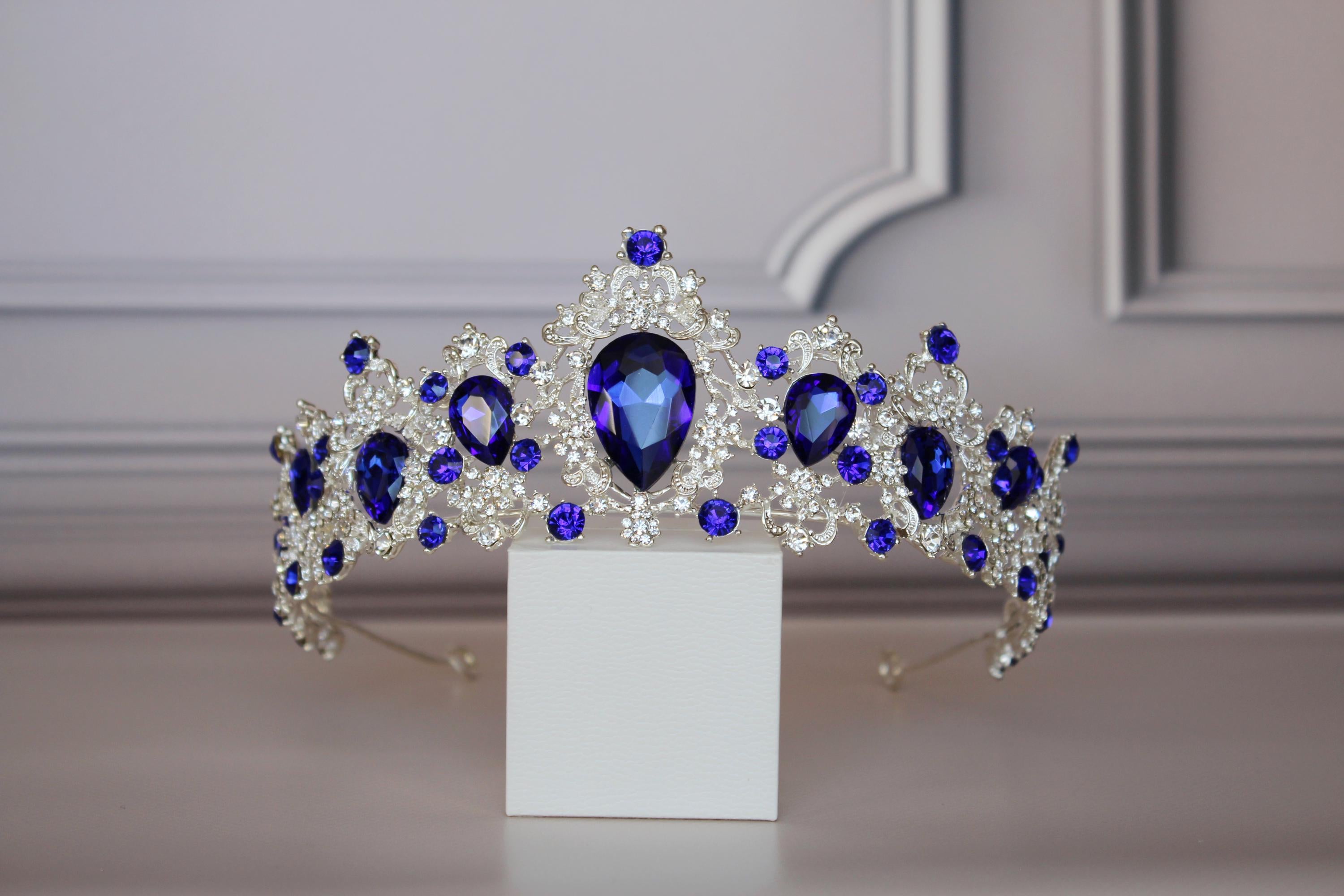 Sapphire Blue tiara Royal crown, Blue princess tiara