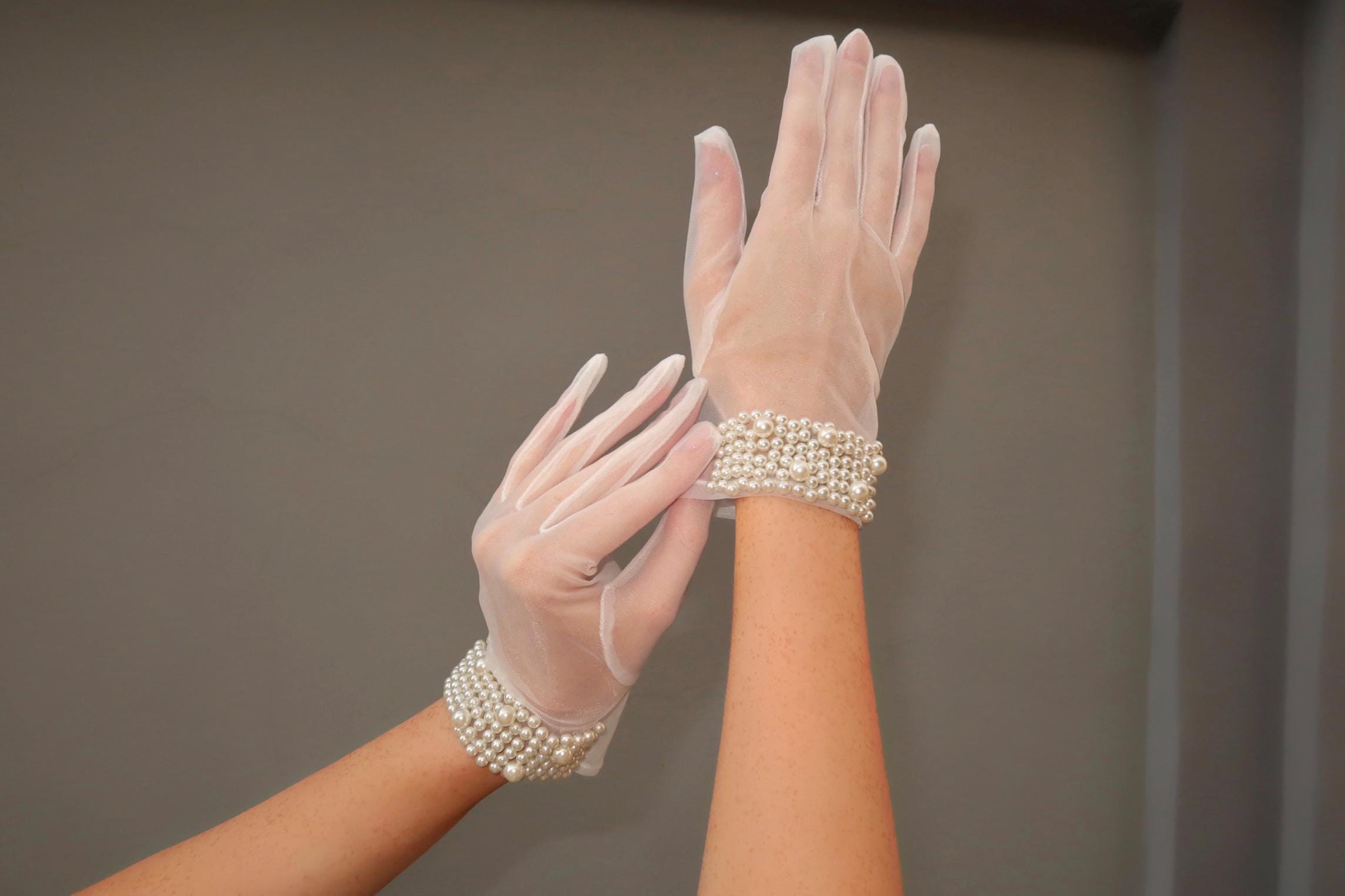 Bridal Gloves, Short White Tulle Gloves