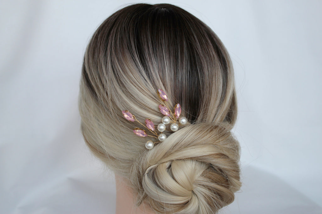 Pink Opal Crystal Hair Pins: Wedding Hair Piece