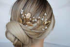 Gold Leaf Wedding Hair Pins: Crystal Bridal Hair Accessory Set