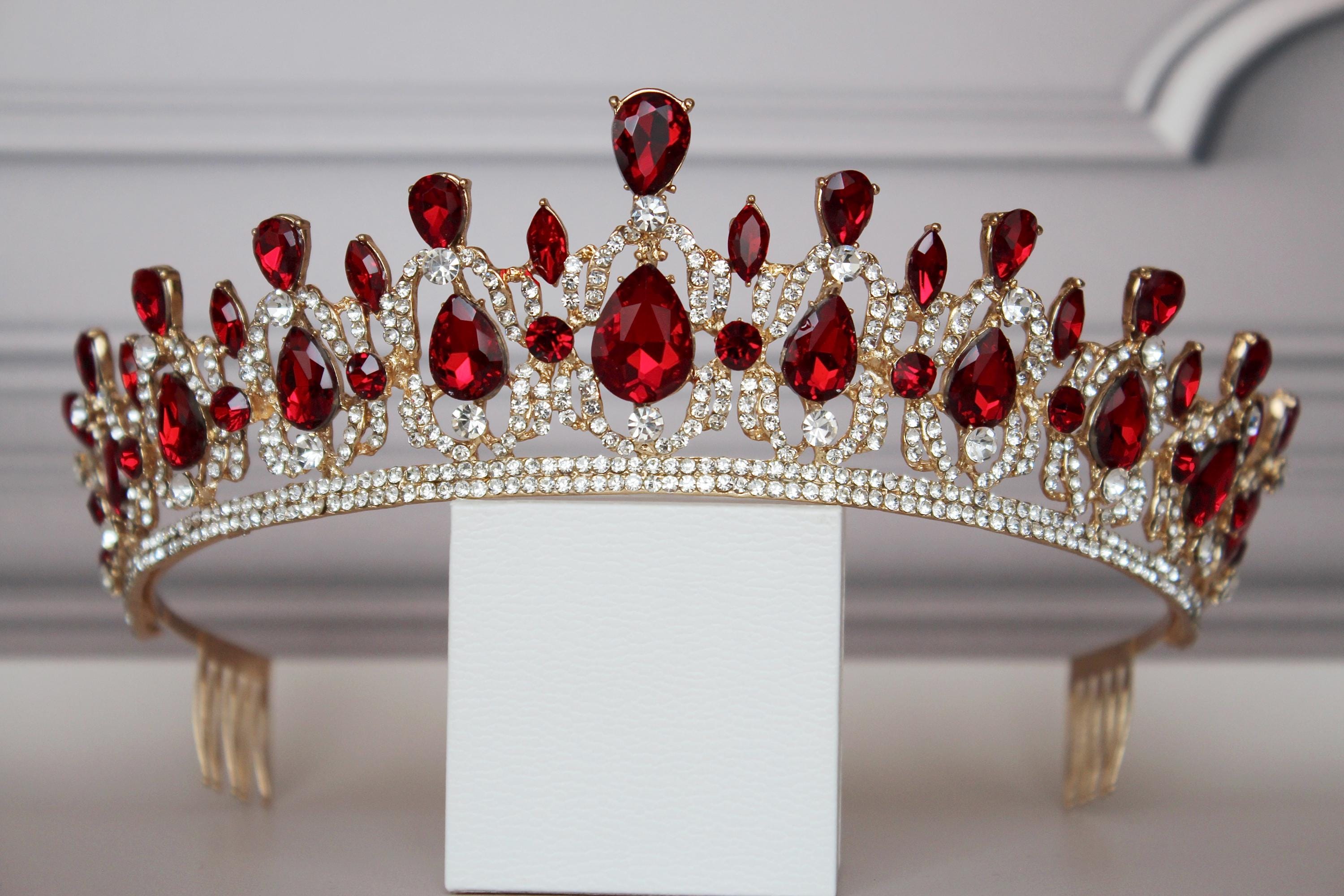 Red tiara-headpiece, Gold Quinceañera crown