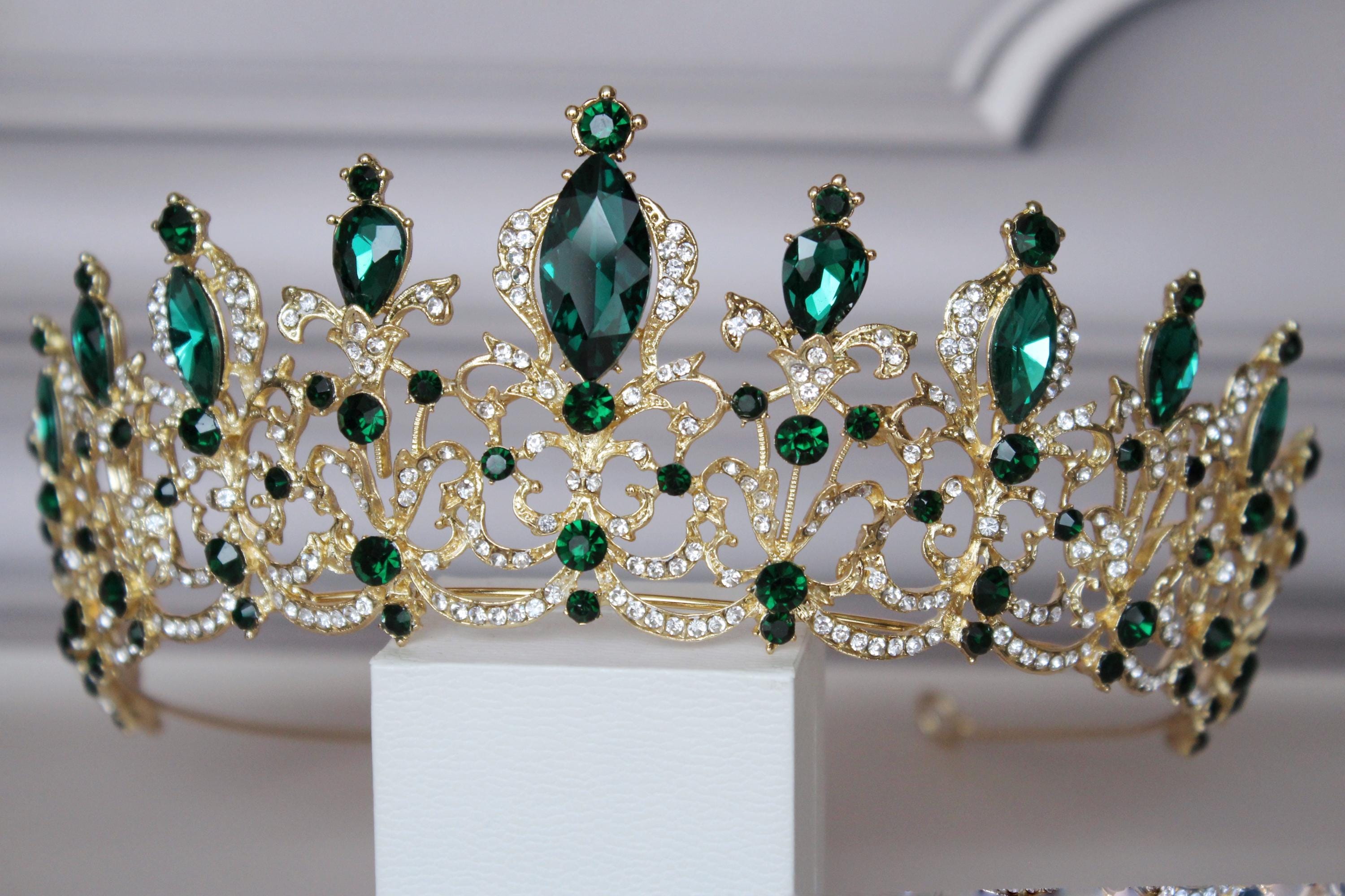Green and Gold Bridal Tiara, Emerald Wedding Headpiece