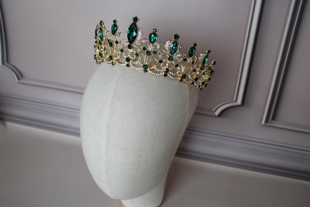 Green and Gold Bridal Tiara, Emerald Wedding Headpiece