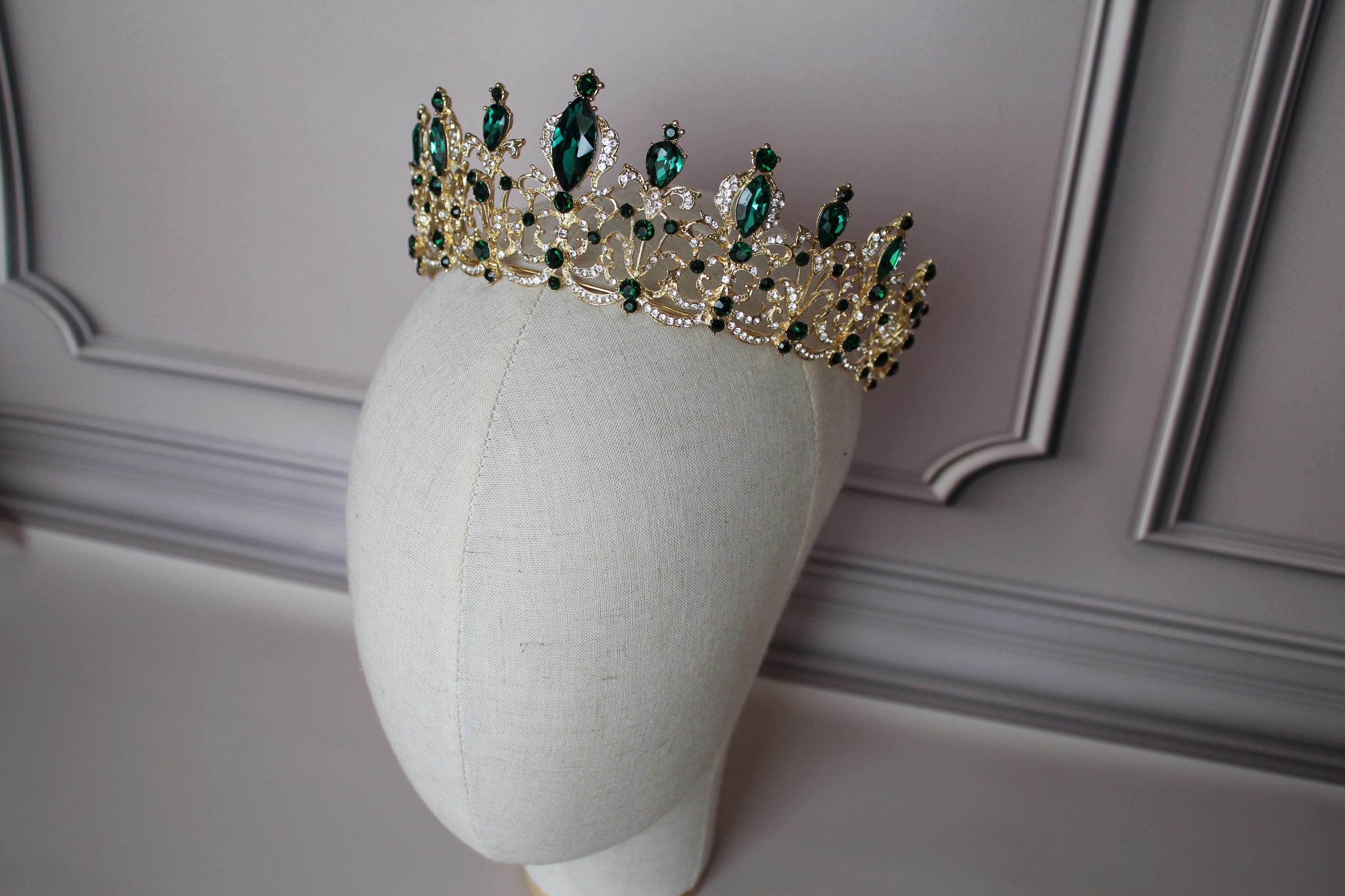 Green and Gold Bridal Tiara, Emerald Wedding Headpiece
