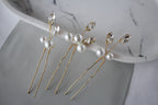 Pearl Crystal Wedding Hair Pins: Gold Bridal Hair Accessory, Set of 3
