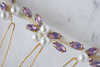 Purple Crystal Bridal Hair Pins: Lavender Wedding Hair Piece