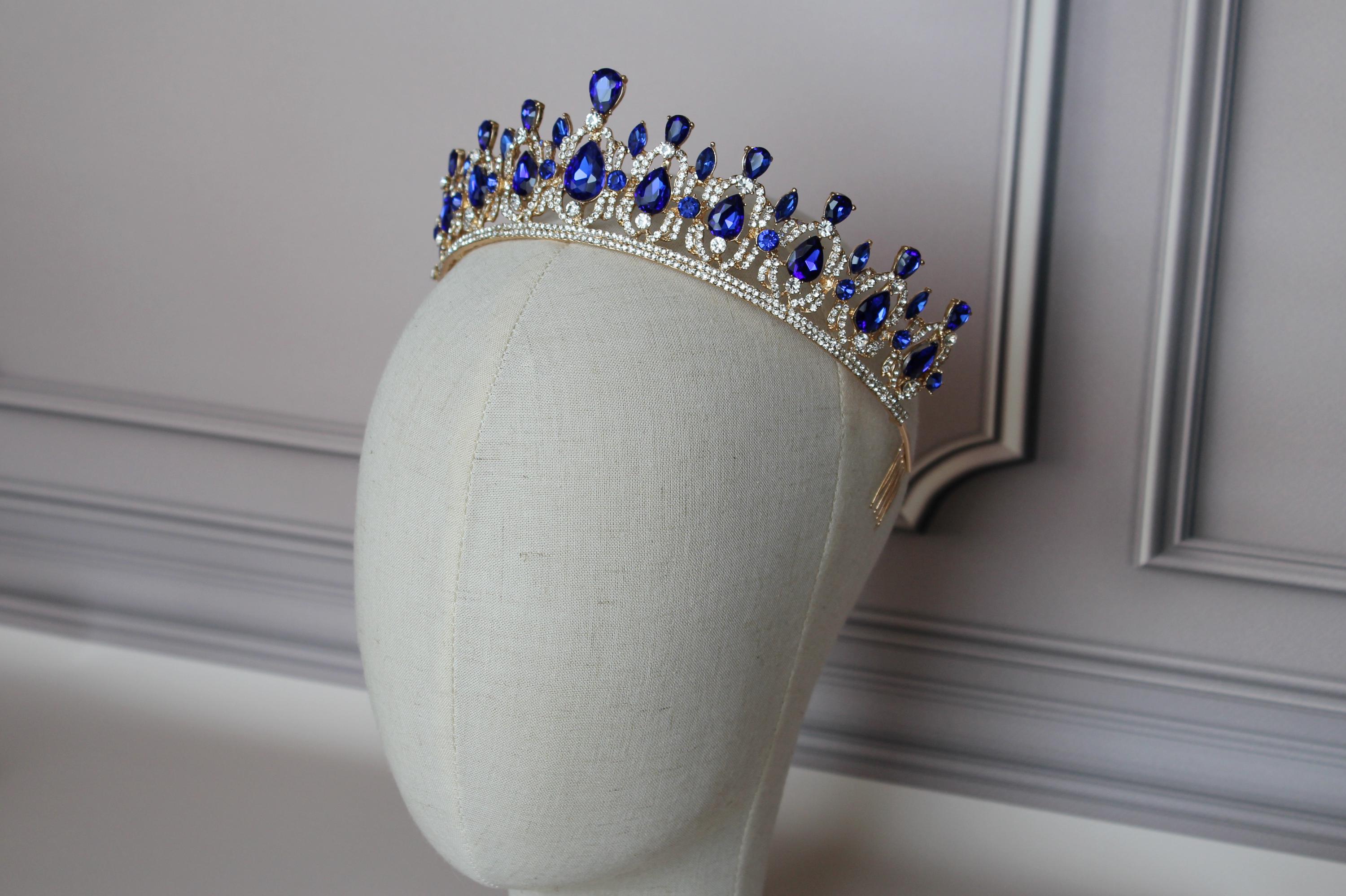 Royal Sapphire Blue Tiara Hairpiece, Light Blue Kids Princess Crown