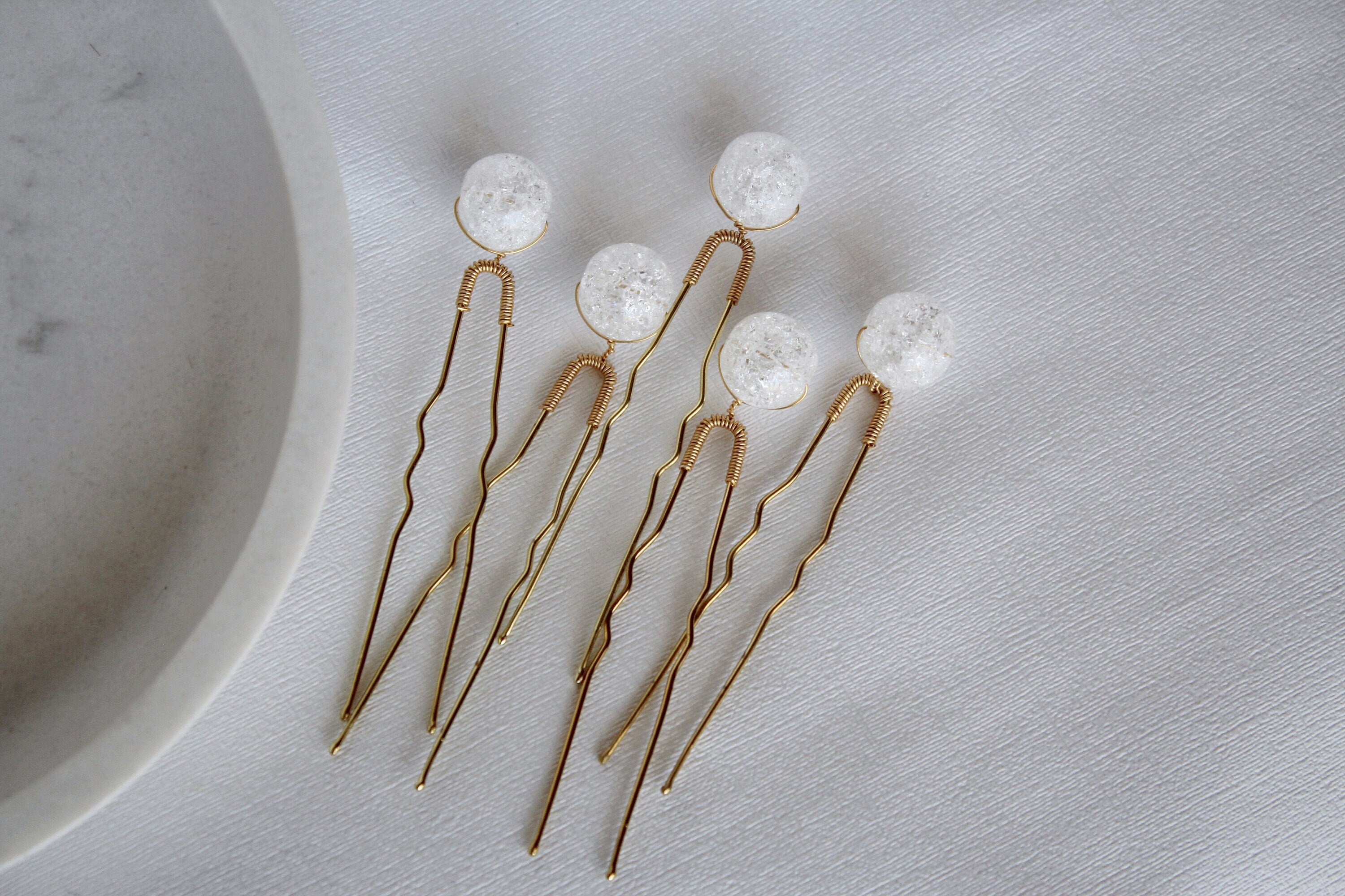 Quartz Crystal Bridal Hair Pins: Gold Wedding Hair Jewelry