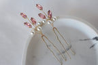 Pink Opal Crystal Hair Pins: Wedding Hair Piece