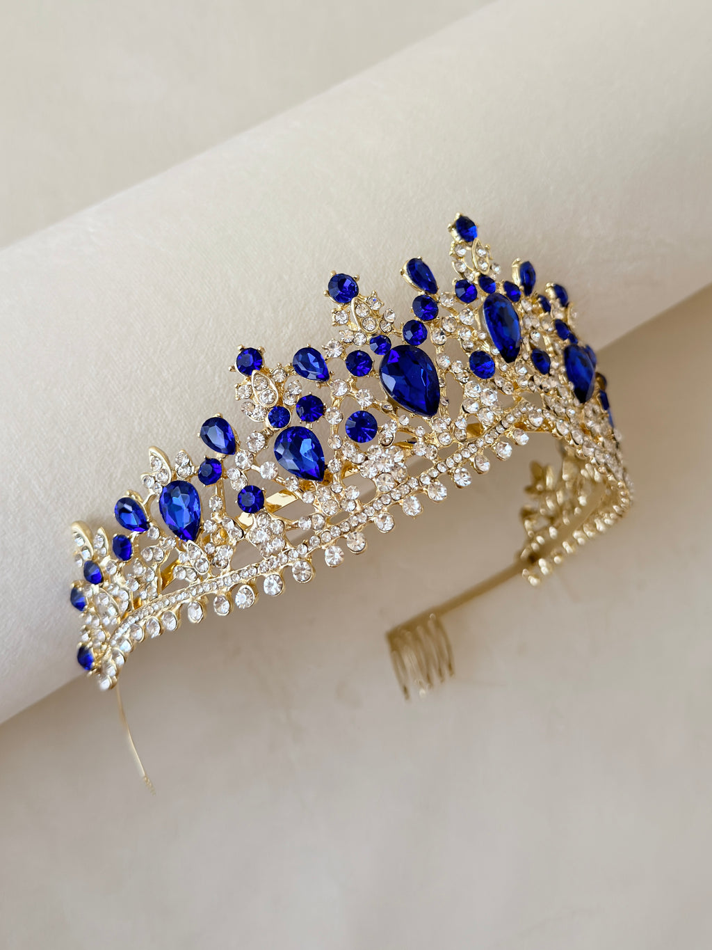 Sapphire Blue gold crown, Quinceanera tiara