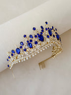Sapphire Blue gold crown, Quinceanera tiara