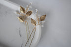 Gold Leaf Wedding Hair Pins: Crystal Bridal Hair Accessory Set