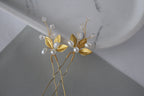 Gold Leaf Pearl Hair Pins: Bridal Rhinestone Hair Piece