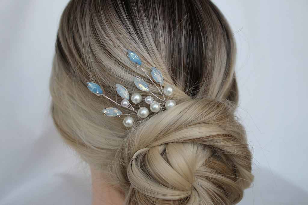 Blue Opal Pearl Hair Pins: Bridal Hair Accessories