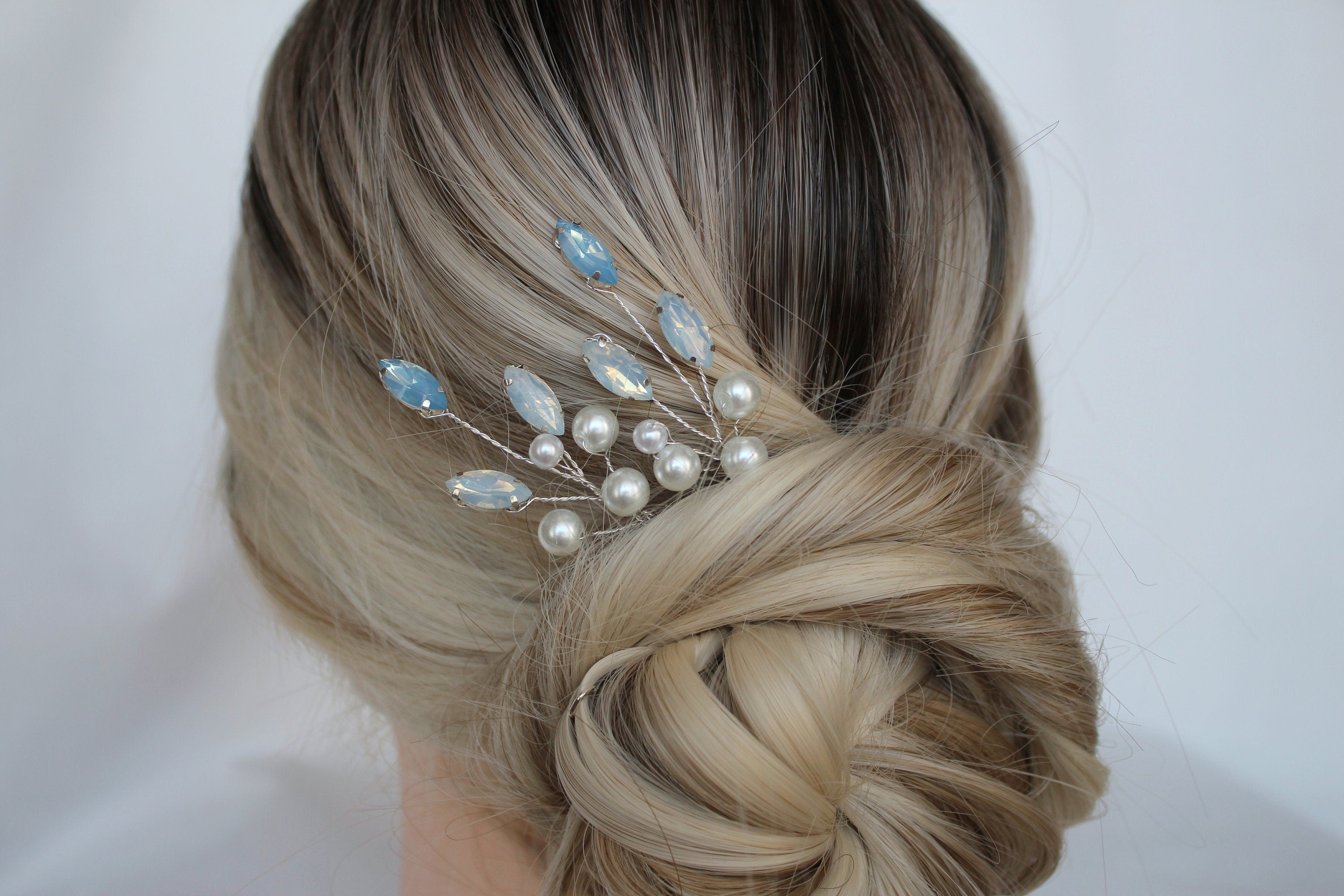 Blue Opal Pearl Hair Pins: Bridal Hair Accessories