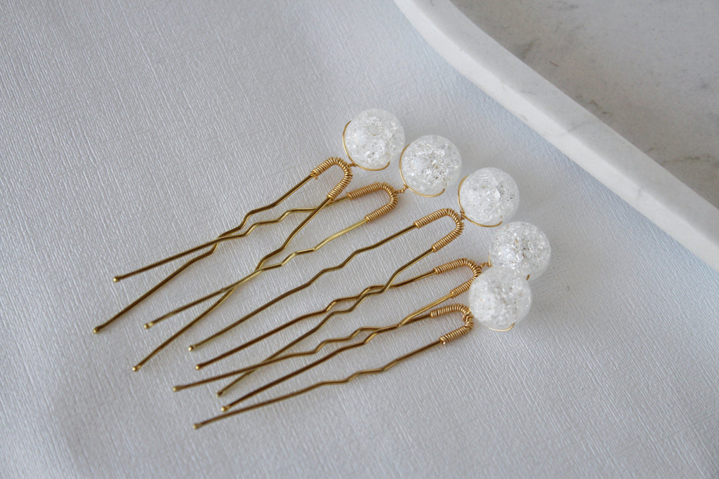 Quartz Crystal Bridal Hair Pins: Gold Wedding Hair Jewelry
