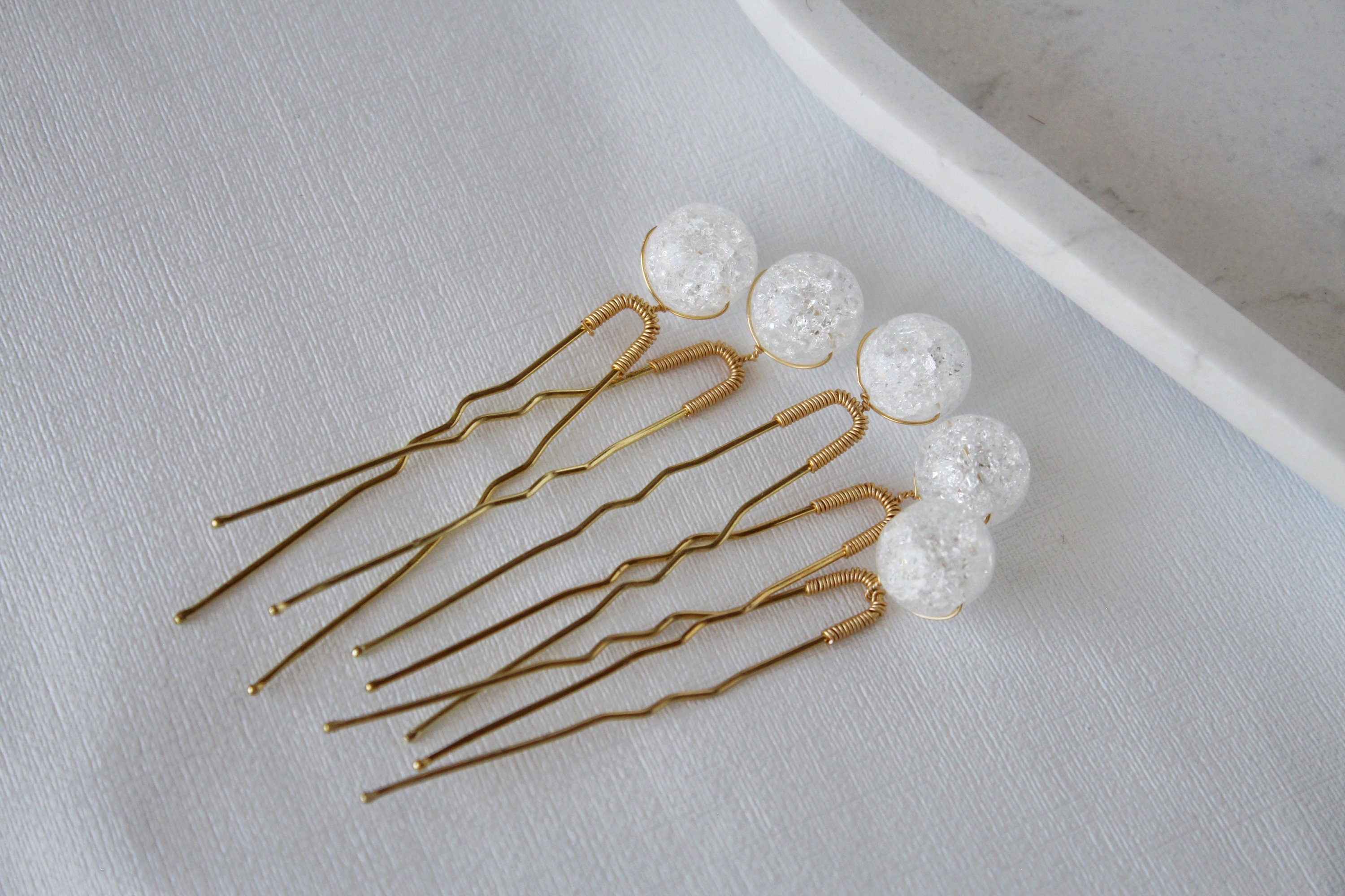 Quartz Crystal Bridal Hair Pins: Gold Wedding Hair Jewelry