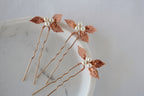 Rose Gold Pearl Wedding Hair Pins: Bridal Leaf Hair Piece