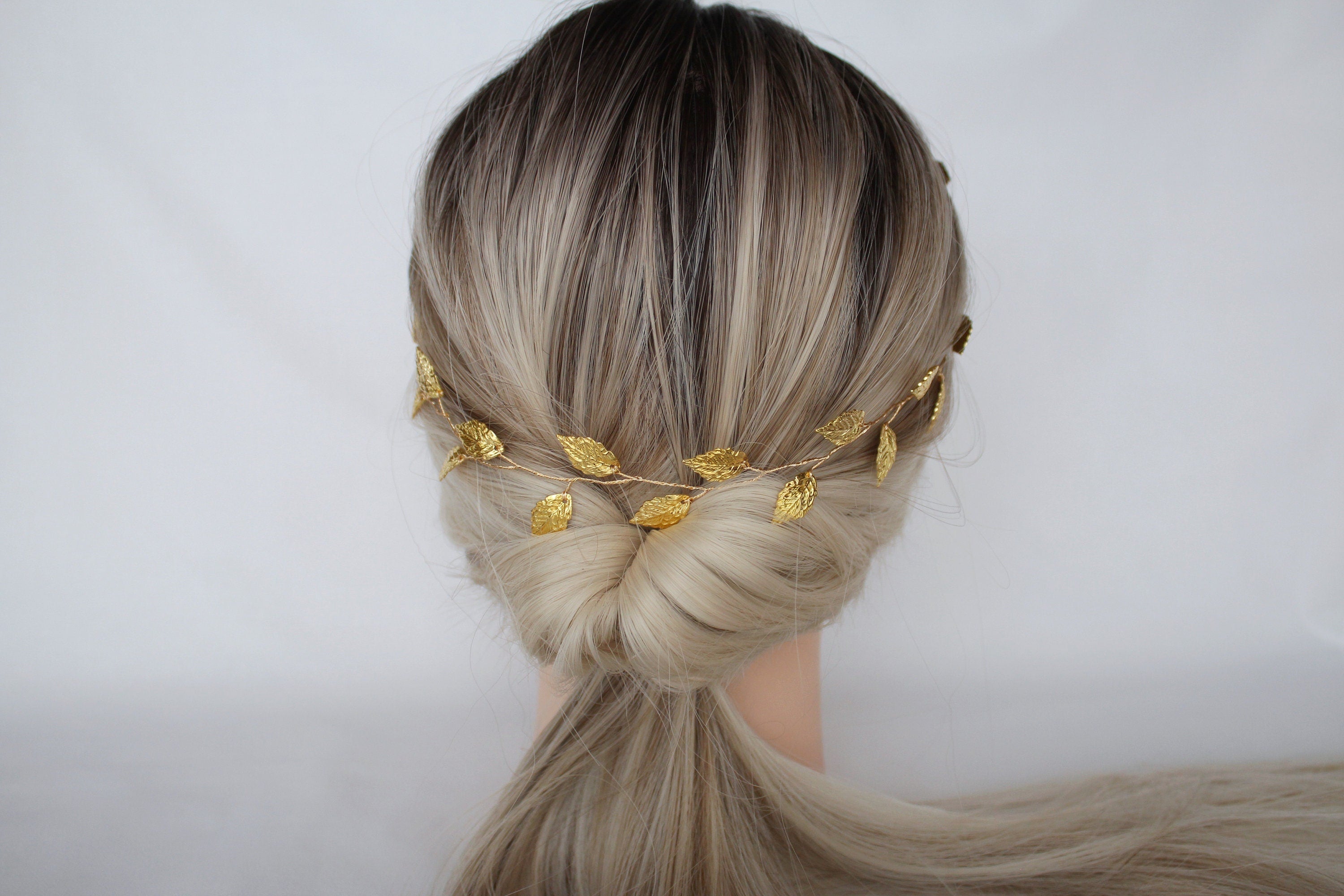 Gold Leaf Wedding Hair Vine: Bridal Headband, First Communion Wreath