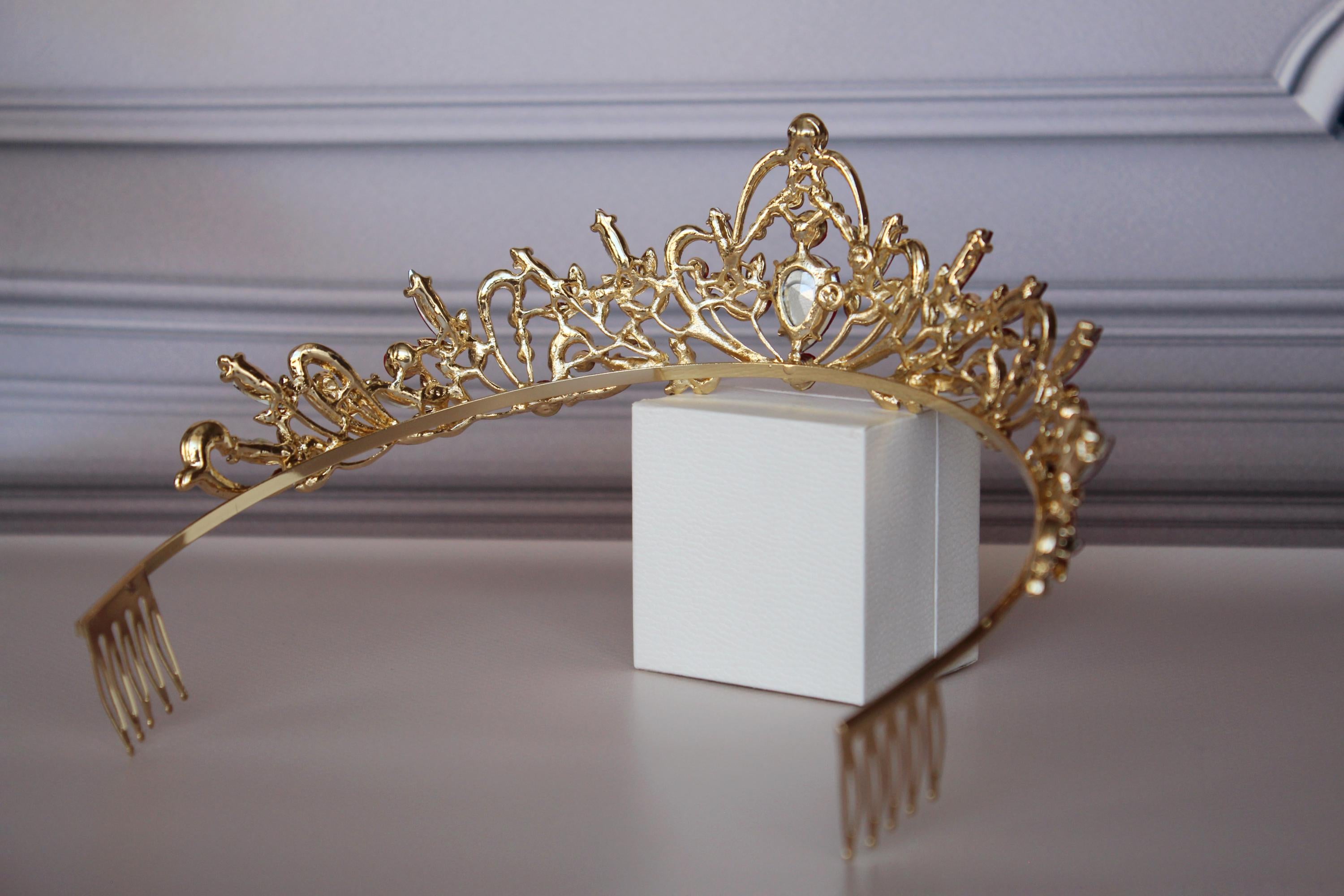 Red Gold Tiara for Girls – Ballet Dance Headpiece