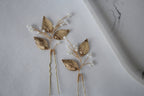 Gold Leaf Wedding Hair Pins: Crystal Bridal Hair Accessory Set