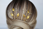 Gold Leaf Wedding Hair Pins: Crystal Bridal Hair Piece Set