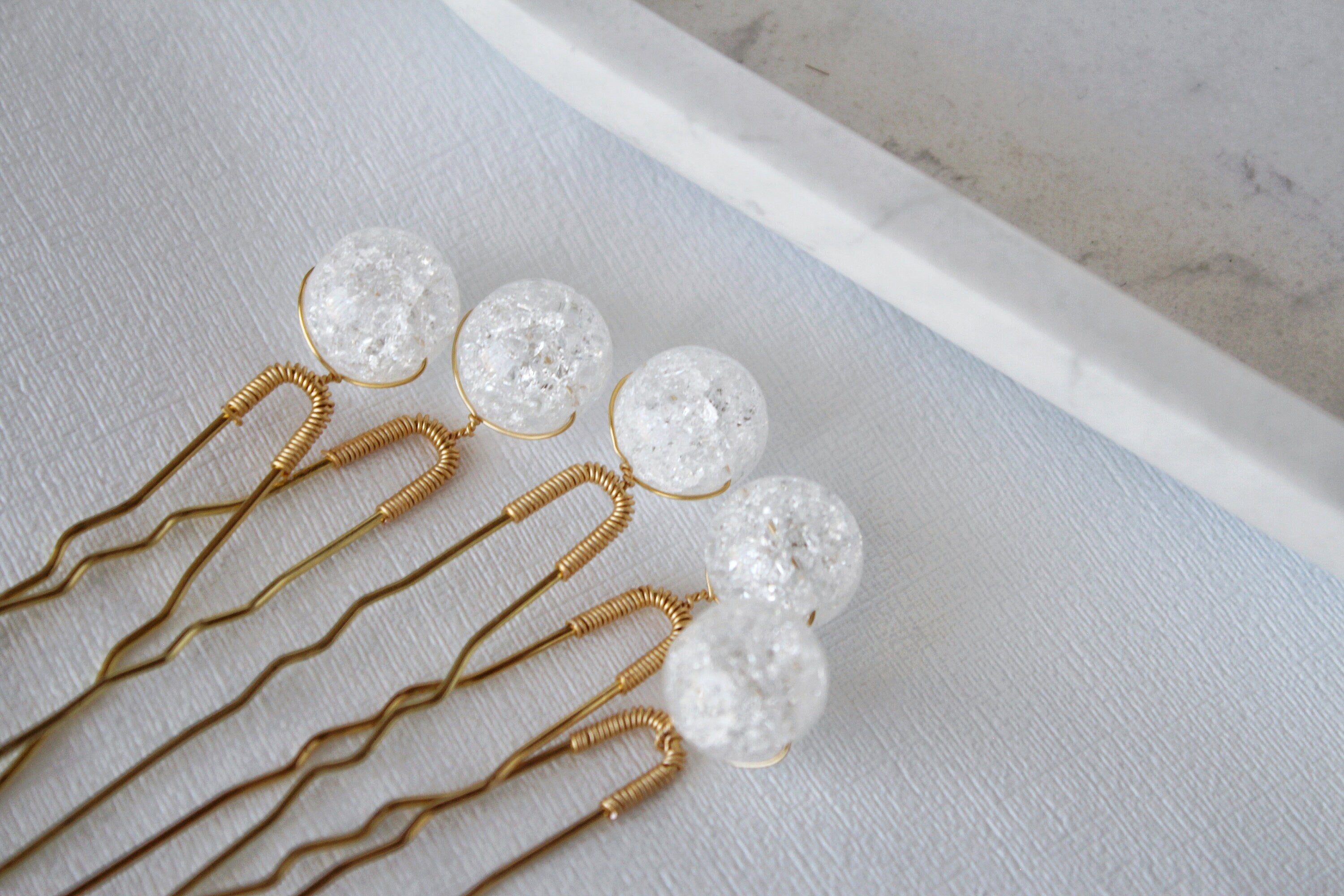 Quartz Crystal Bridal Hair Pins: Gold Wedding Hair Jewelry