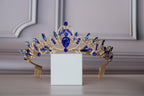 Blue and Gold Sapphire Crown, Bridal Wedding Tiara, Prom & Quinceañera Tiara