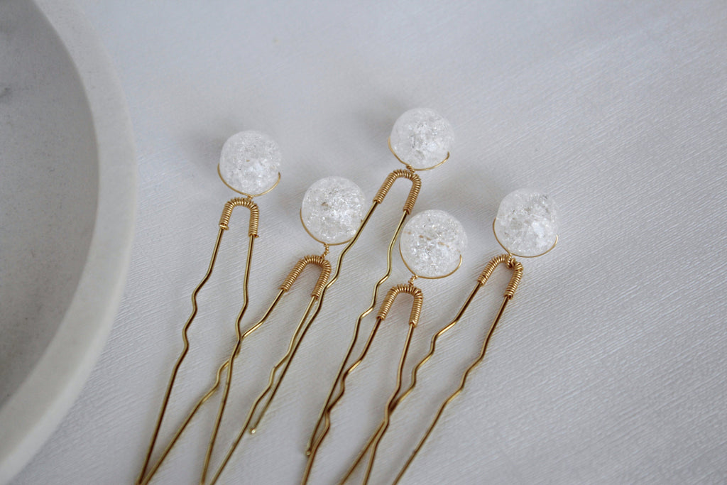 Quartz Crystal Bridal Hair Pins: Gold Wedding Hair Jewelry