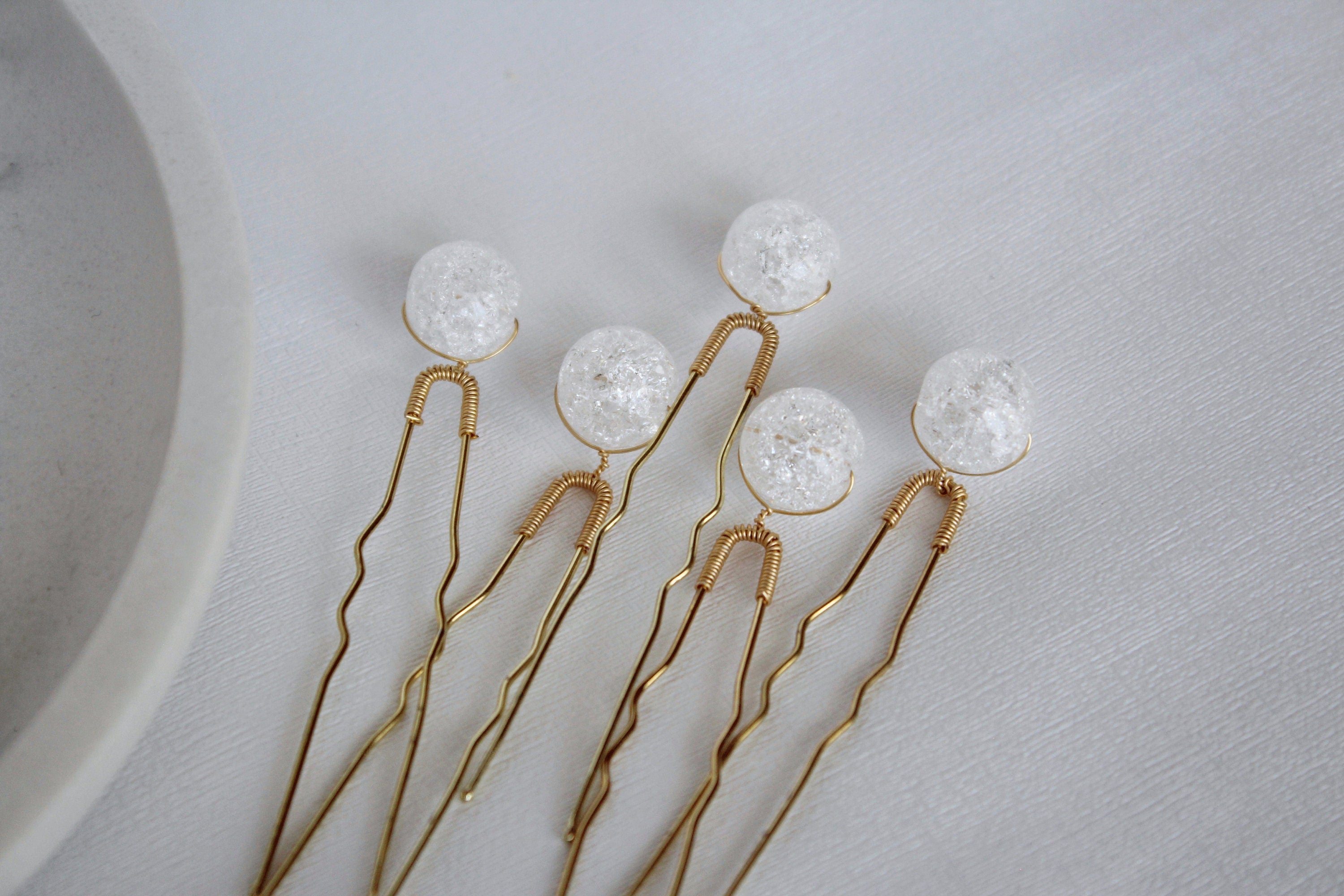 Quartz Crystal Bridal Hair Pins: Gold Wedding Hair Jewelry