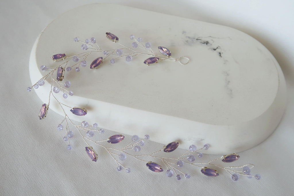Purple Bridal Headband: Lavender Opal Hair Vine, Amethyst Jewelry