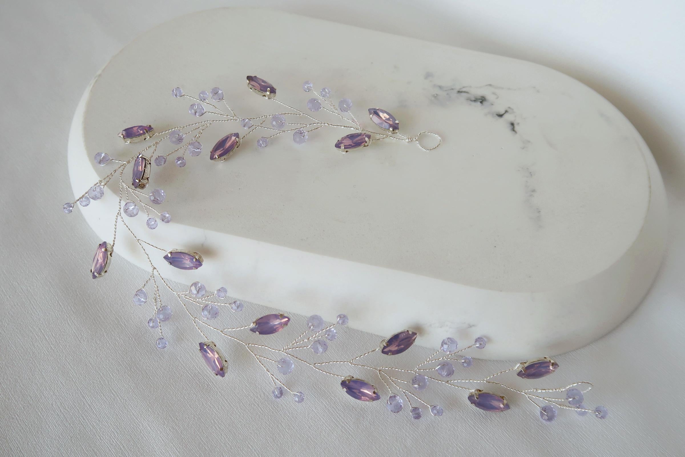 Purple Bridal Headband: Lavender Opal Hair Vine, Amethyst Jewelry