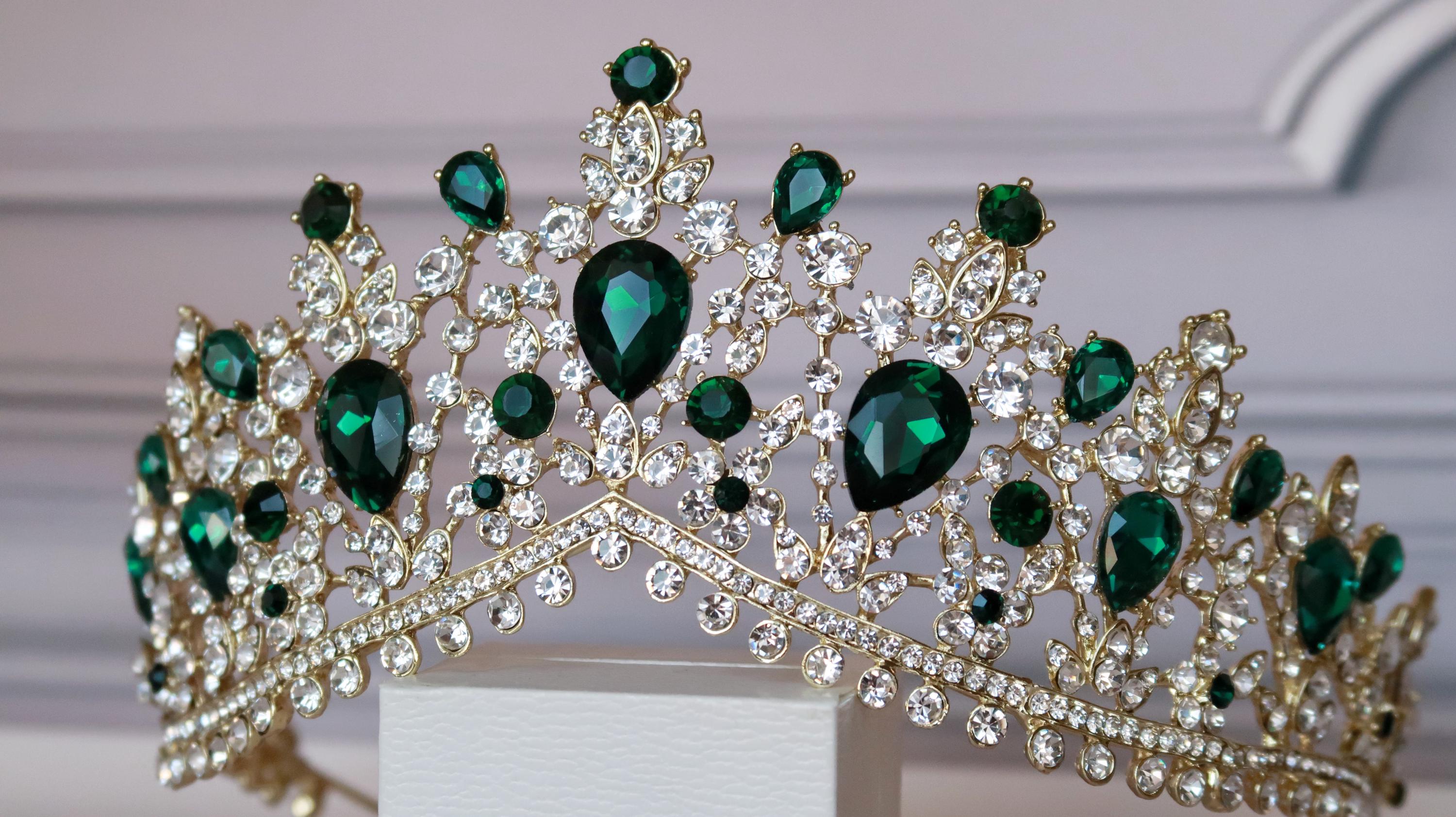 Green Emerald crown tiara, Princess tiara Flora