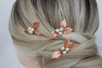 Rose Gold Pearl Wedding Hair Pins: Bridal Leaf Hair Piece