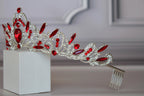 Red Silver tiara, Wedding crown, Ruby red princess tiara