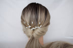 Pearl Crystal Wedding Hair Pins: Gold Bridal Hair Accessory, Set of 3