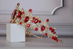 Red Ruby tiara with earrings, Prom tiara