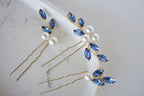 Sapphire Blue Pearl Hair Pins: Bridal Wedding Hair Piece