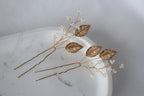 Gold Leaf Wedding Hair Pins: Pearl Bridal Hair Accessory