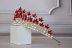 Royal Red tiara, Gold and Pearl bridal tiara