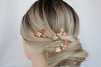 Rose Gold Pearl Wedding Hair Pins: Bridal Leaf Hair Piece