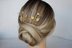 Gold Leaf Wedding Hair Pins: Crystal Bridal Hair Piece Set